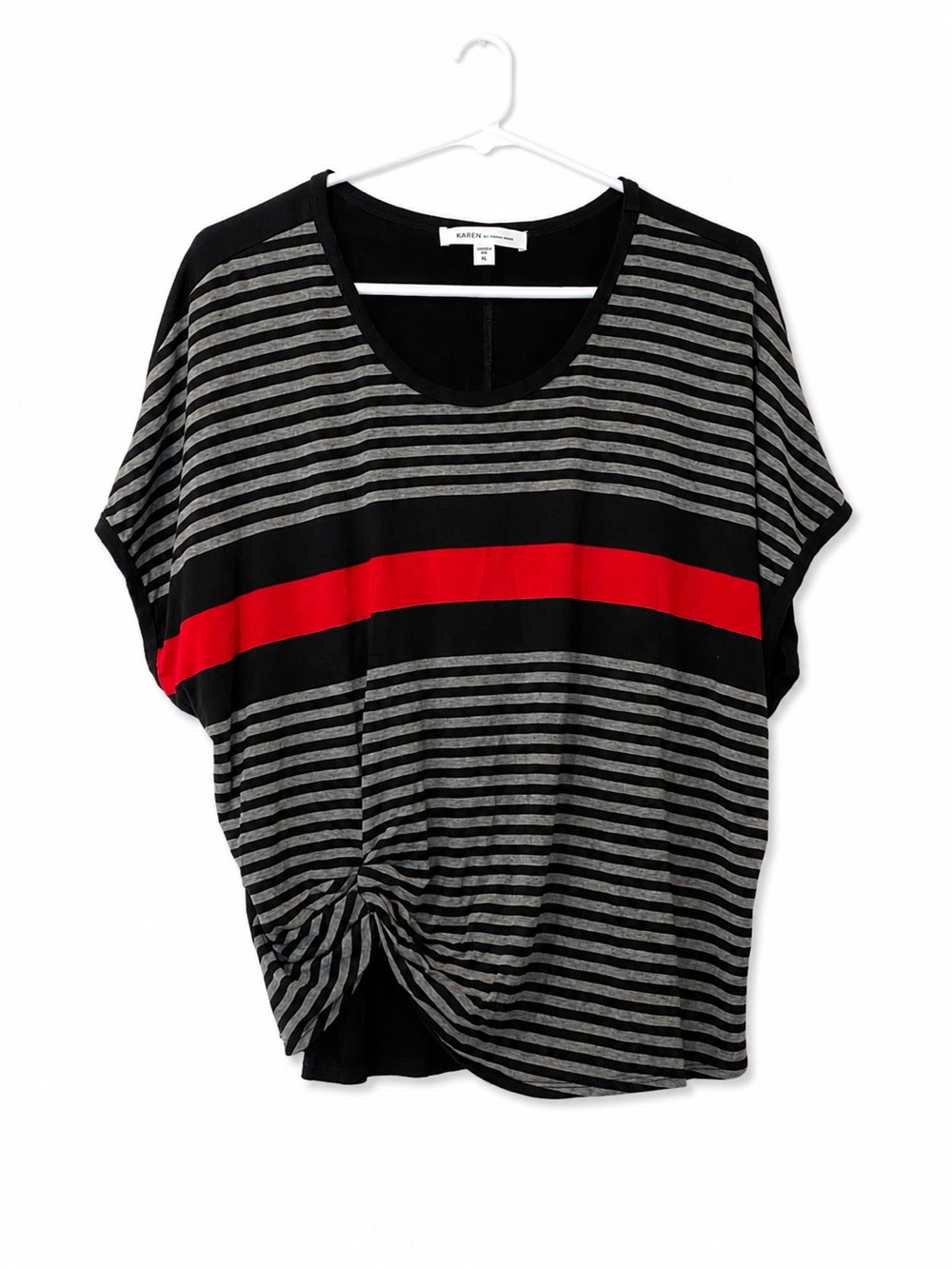 Karen by Karen Kane Striped Twist Front Dolman Top Black Red Gray XL